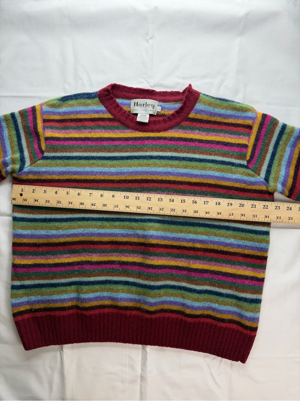 Rainbow Stripe Wool Sweater Women's Medium Harley of Scotland Made in Scotland C - Picture 7 of 9